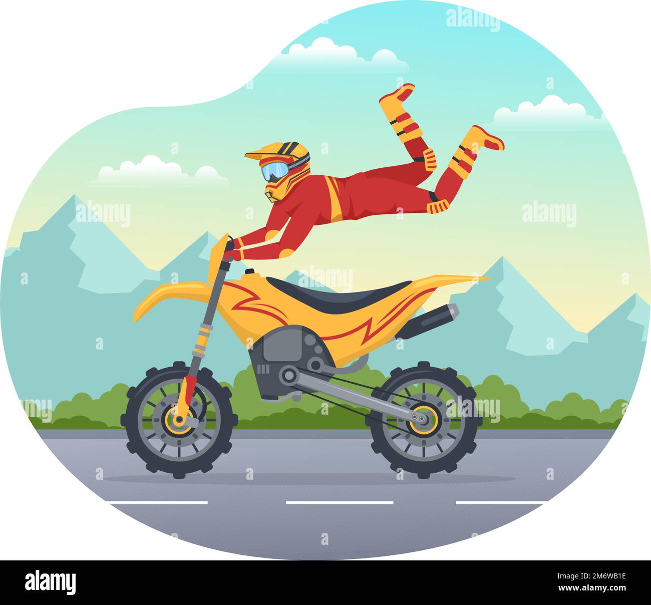 Motocross Illustration mit einem Fahrer, der mit dem Fahrrad durch Schlamm, felsige Straßen und Abenteuer fährt, in Extreme Sport Flat Cartoon Hand Drawn Template Stock Vektor