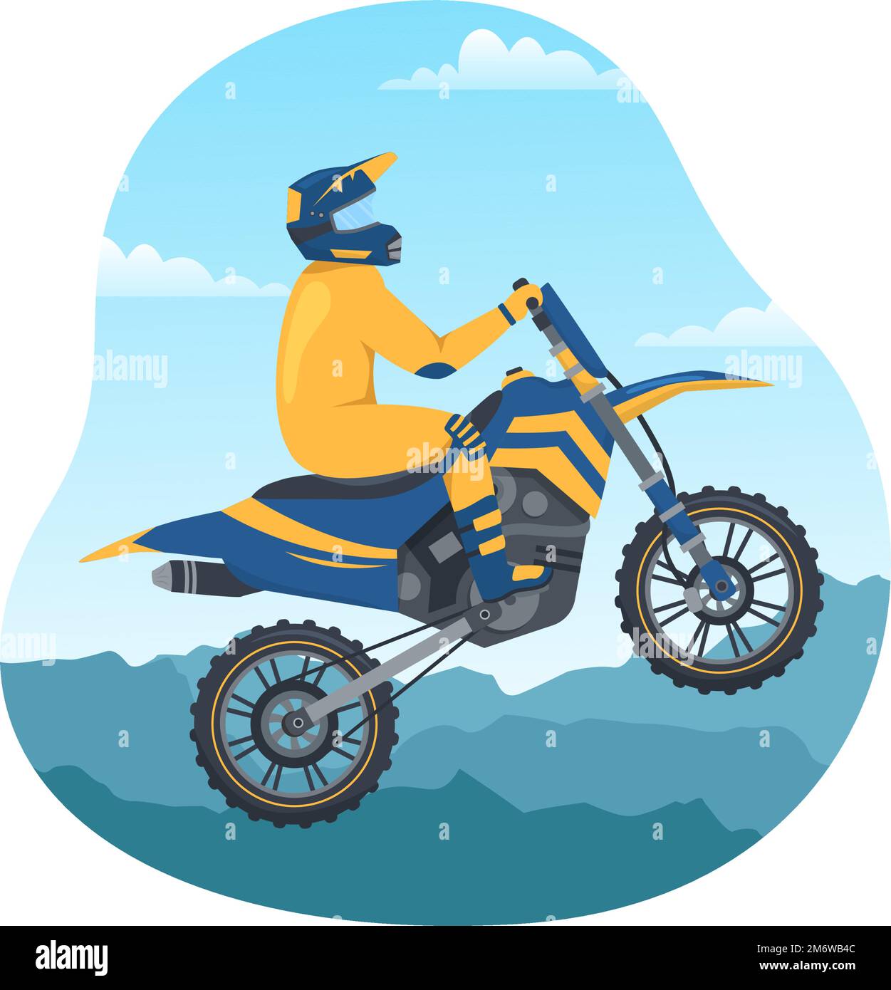 Motocross Illustration mit einem Fahrer, der mit dem Fahrrad durch Schlamm, felsige Straßen und Abenteuer fährt, in Extreme Sport Flat Cartoon Hand Drawn Template Stock Vektor