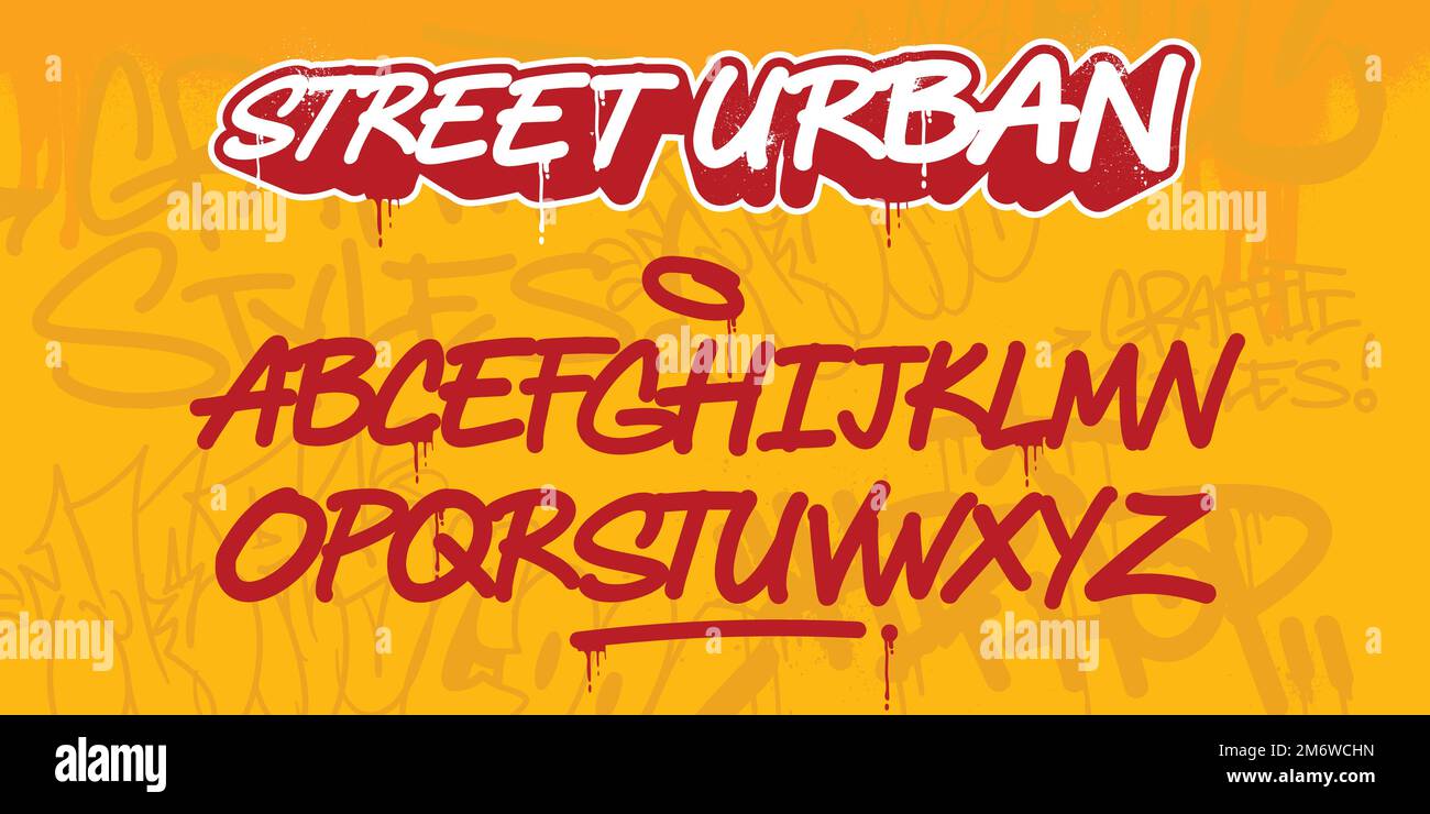 Kühle Graffiti-Schriftart und Alphabet-Vektor. Street Art urbanes Thema. Dekorative Graffiti-Buchstaben. Stock Vektor