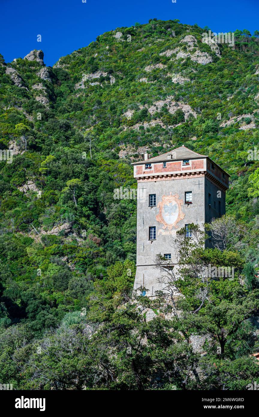 Turm in San Fruttuoso Stockfoto