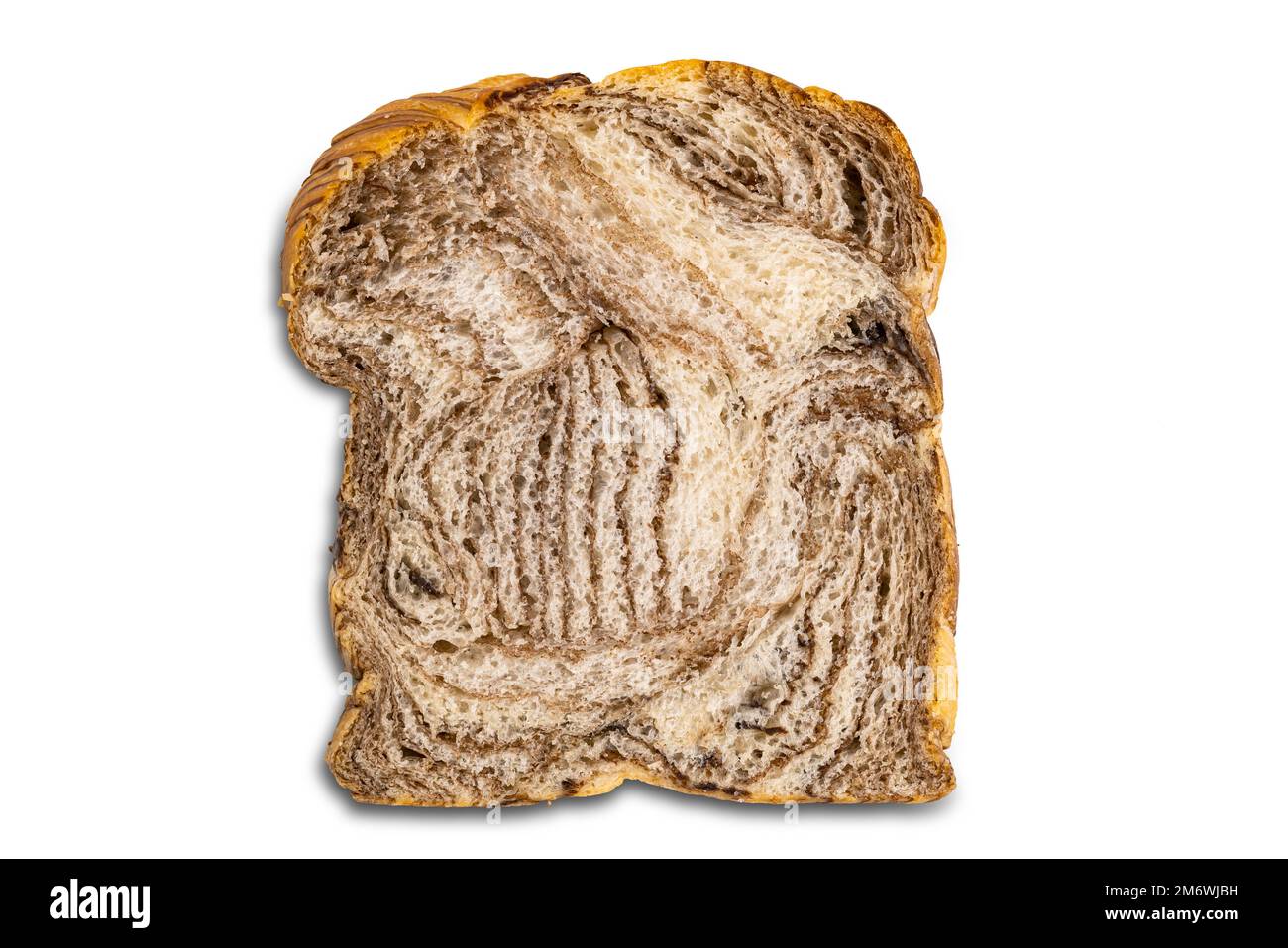 Einzelne Brotscheibe auf weißem Hintergrund. Stockfoto