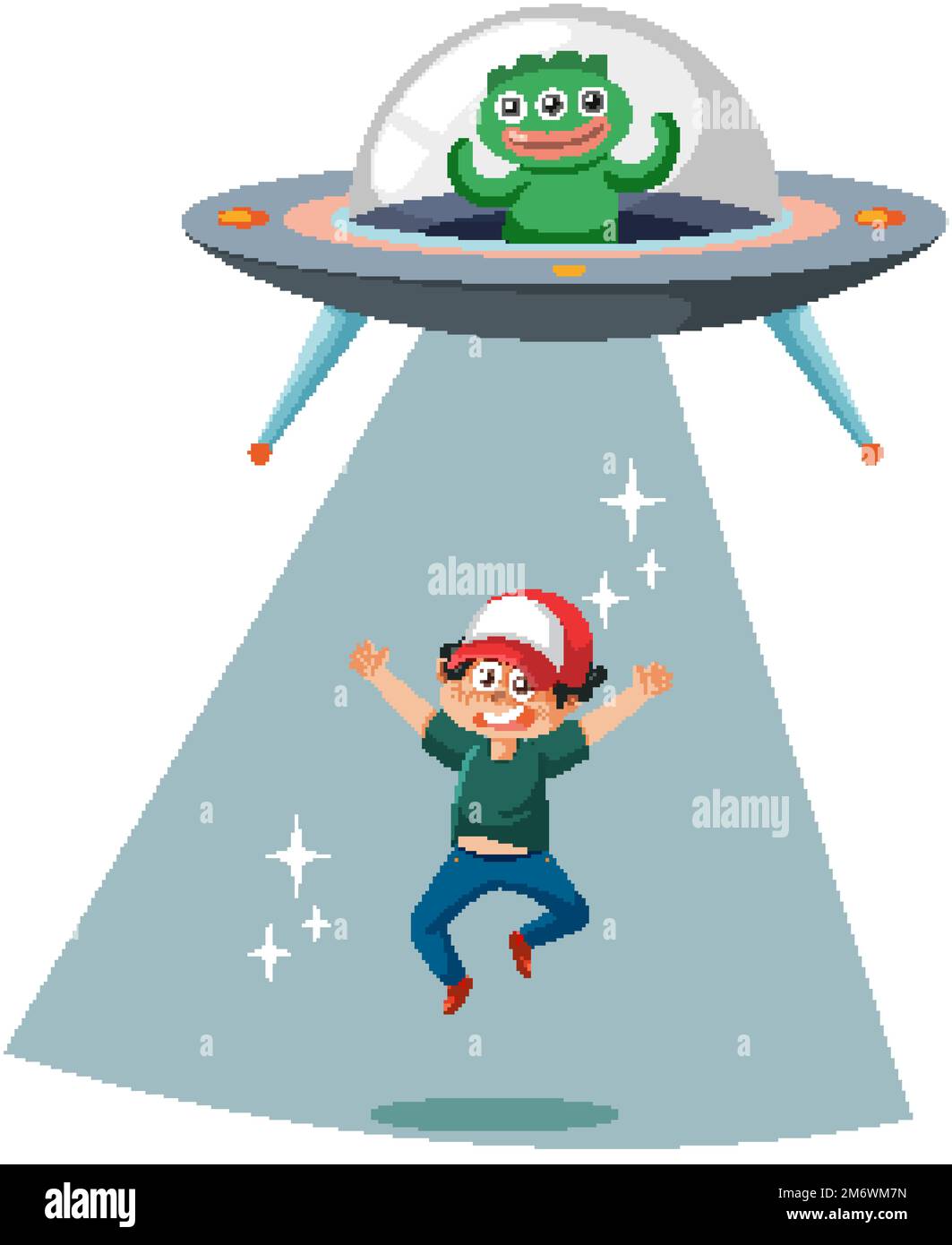Alien-Monster in ufo mit einer Zeichentrickfigur Stock Vektor