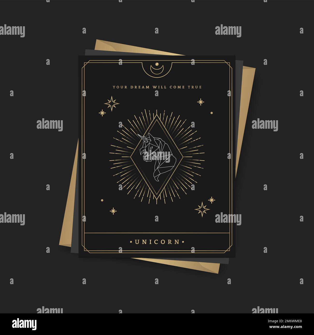 Geometrisches Einhorn mystisches Symbol Glückskartevektor Stock Vektor
