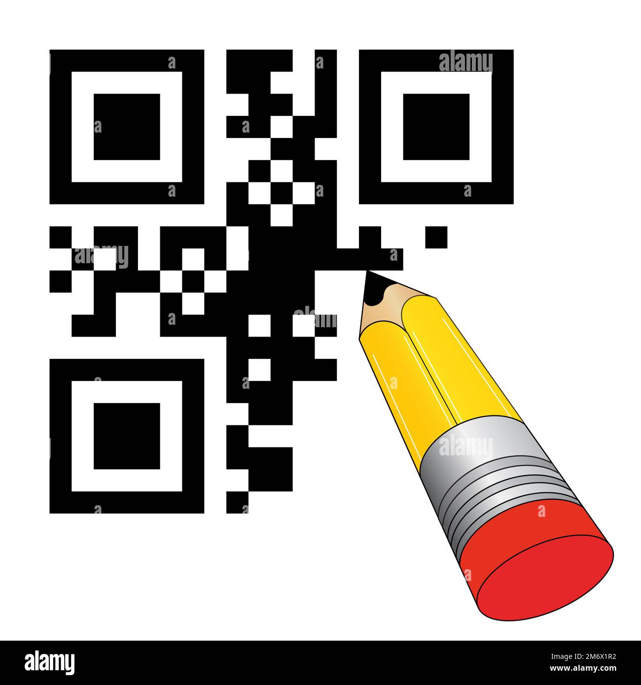 QR-Code und Bleistift Stockfoto