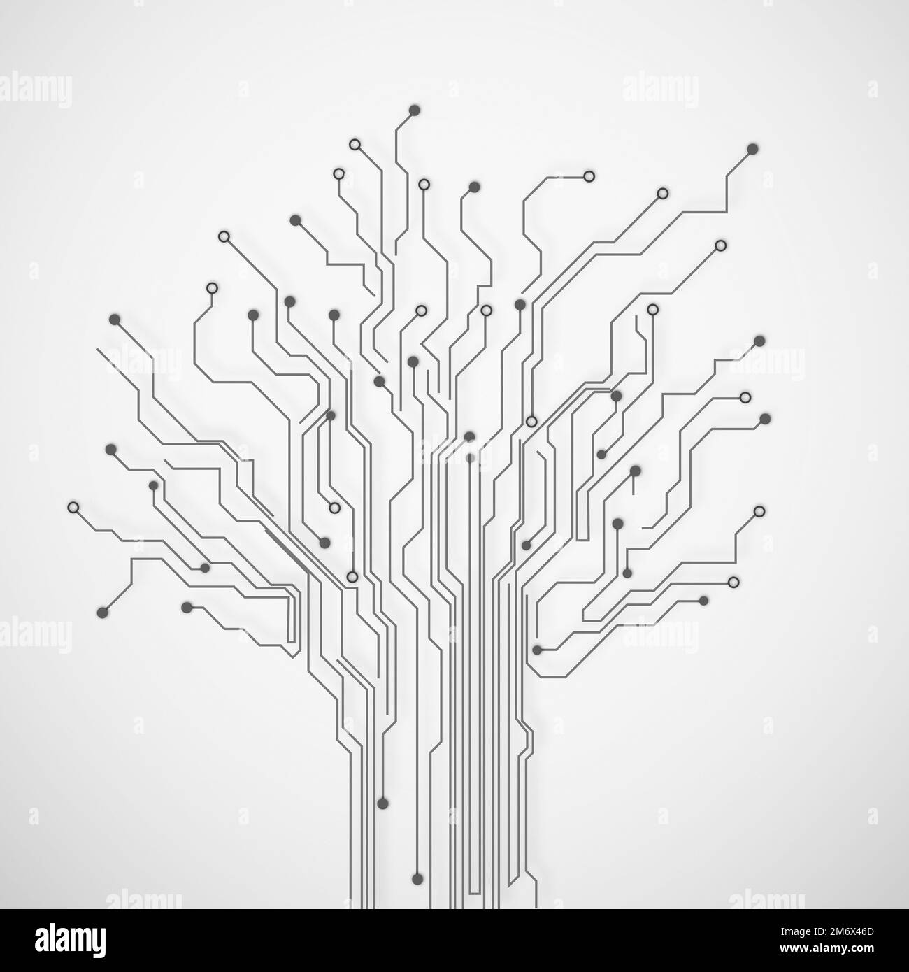 Komplizierte Technologie. Bildausschnitt von Schaltkreisen in Form eines Baumes, isoliert auf Weiß. Stockfoto