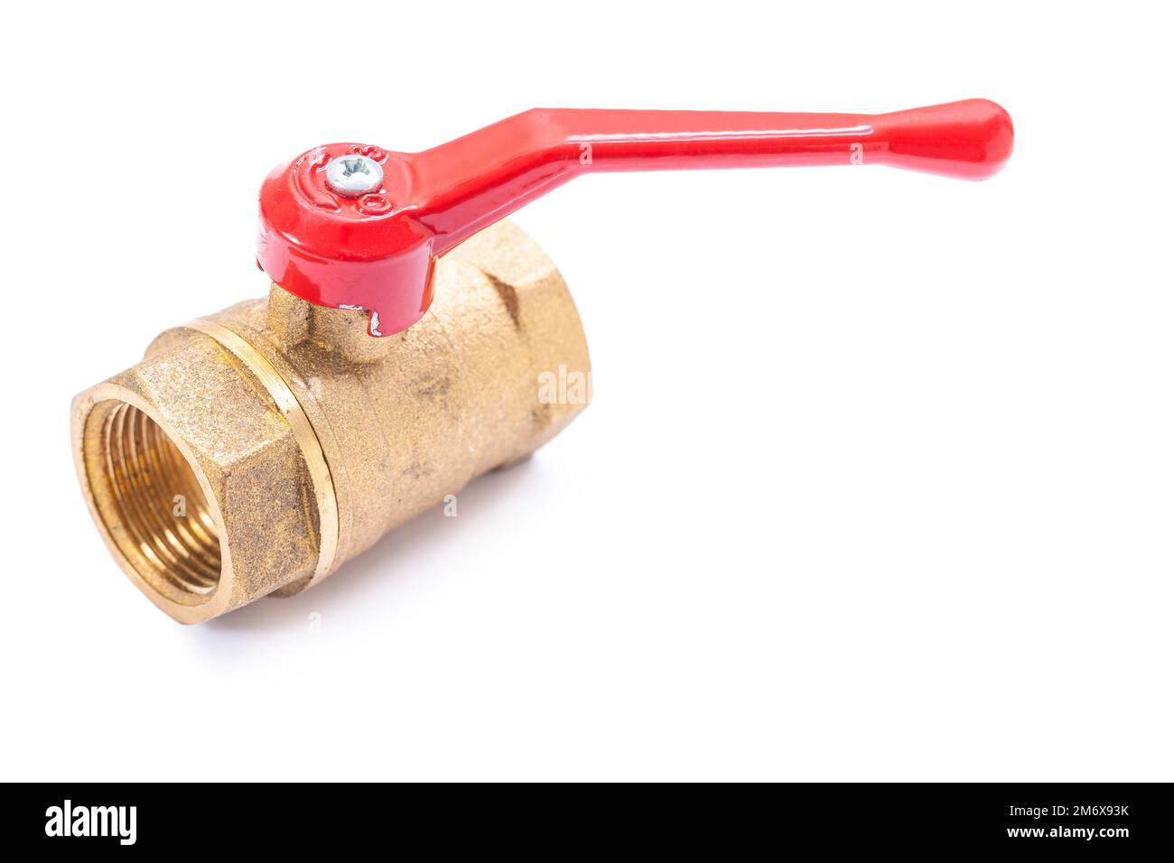Rohrhalterung aus Messing - Wasserventil auf weiß isoliert Stockfoto