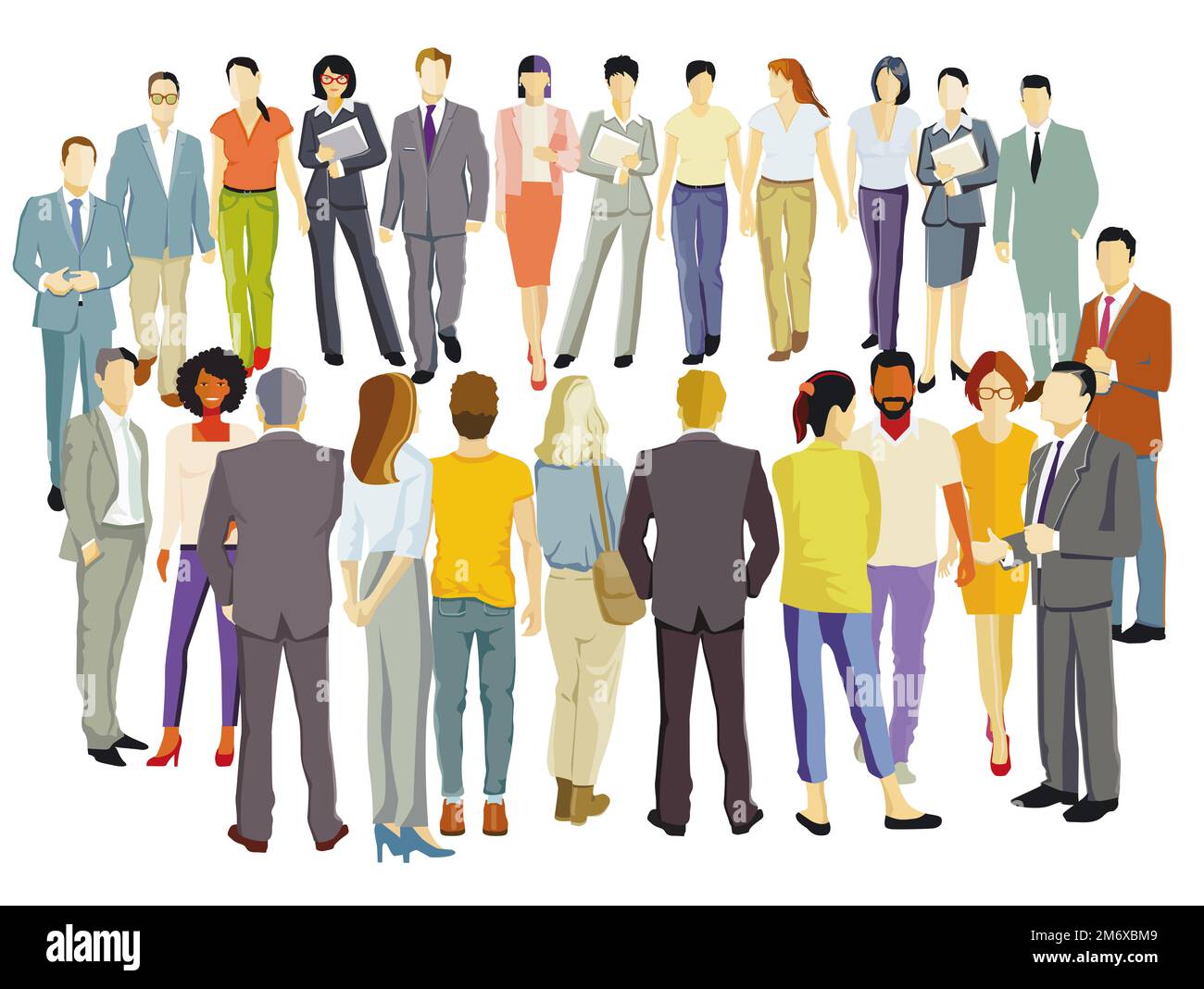 Eine große Gruppe von Menschen zusammen, isoliert auf weißem Hintergrund. Illustration Stockfoto