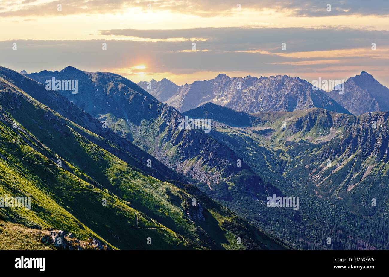 Tatra Gebirge, Polen, Panoramablick vom Berg Kasprowy Wierch Stockfoto