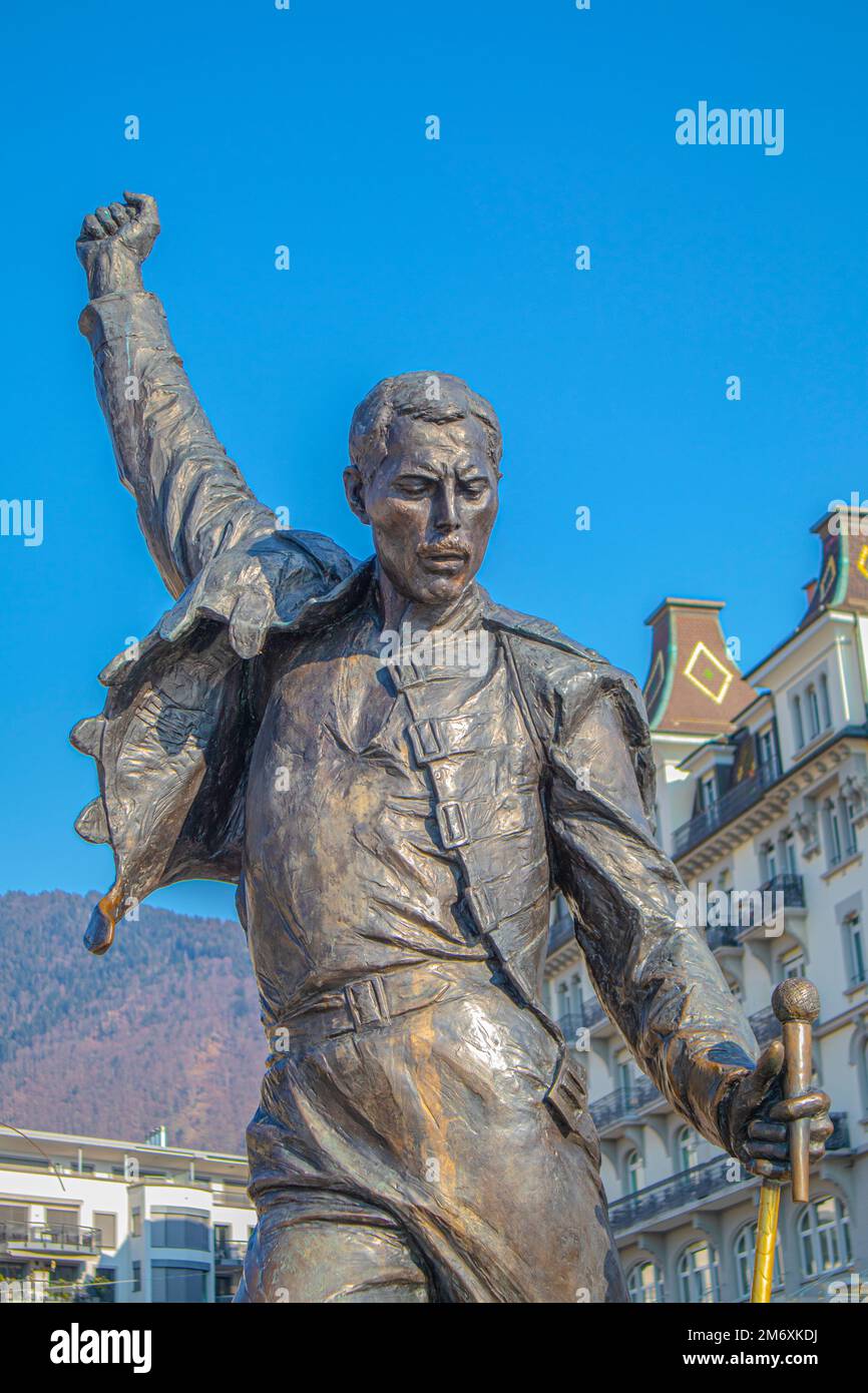 Die berühmte Statue von Freddy Mercury in Montreux, Schweiz Stockfoto