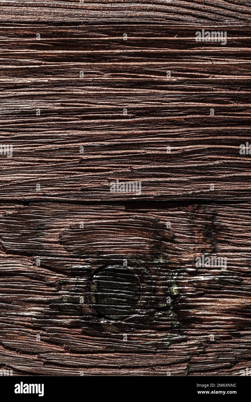 Langjährige braune Naturholzplatte. Stockfoto