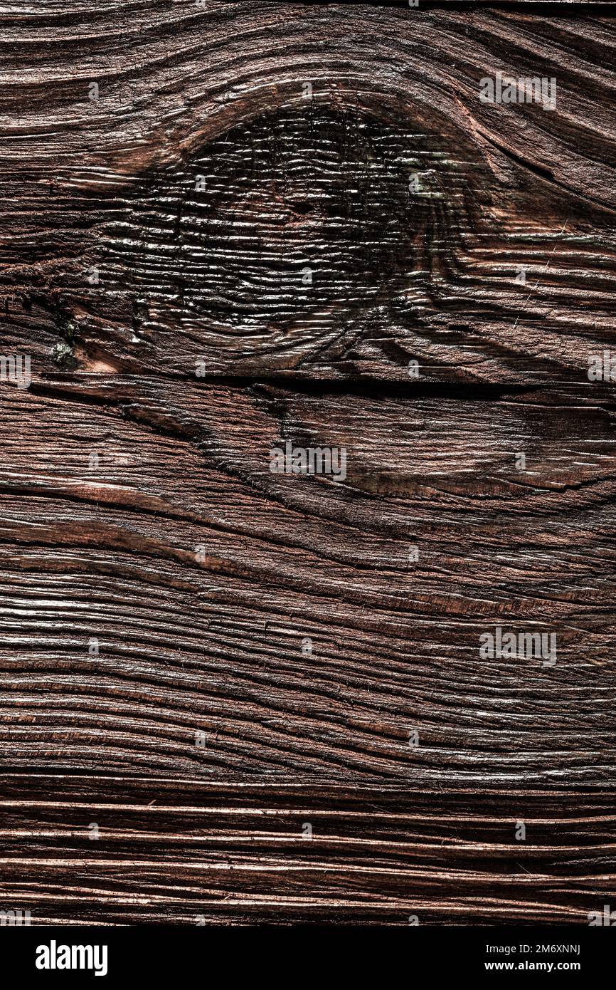 Langjähriger brauner natürlicher Holzhintergrund. Stockfoto