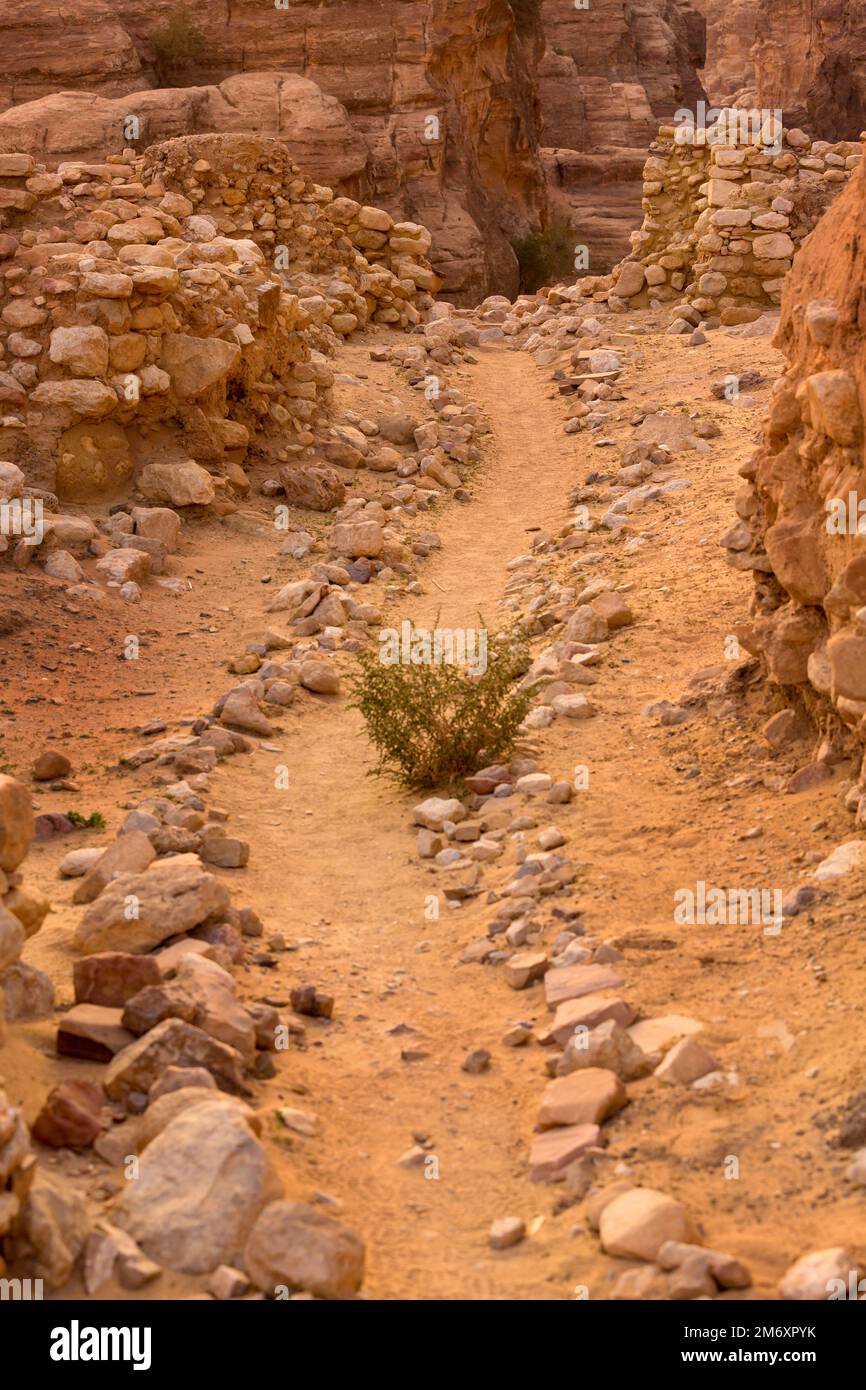 Al Beidha Ruinen einer prähistorischen Siedlung im Nahen Osten, in der Nähe von Little Petra Siq al-Barid, Jordanien Stockfoto