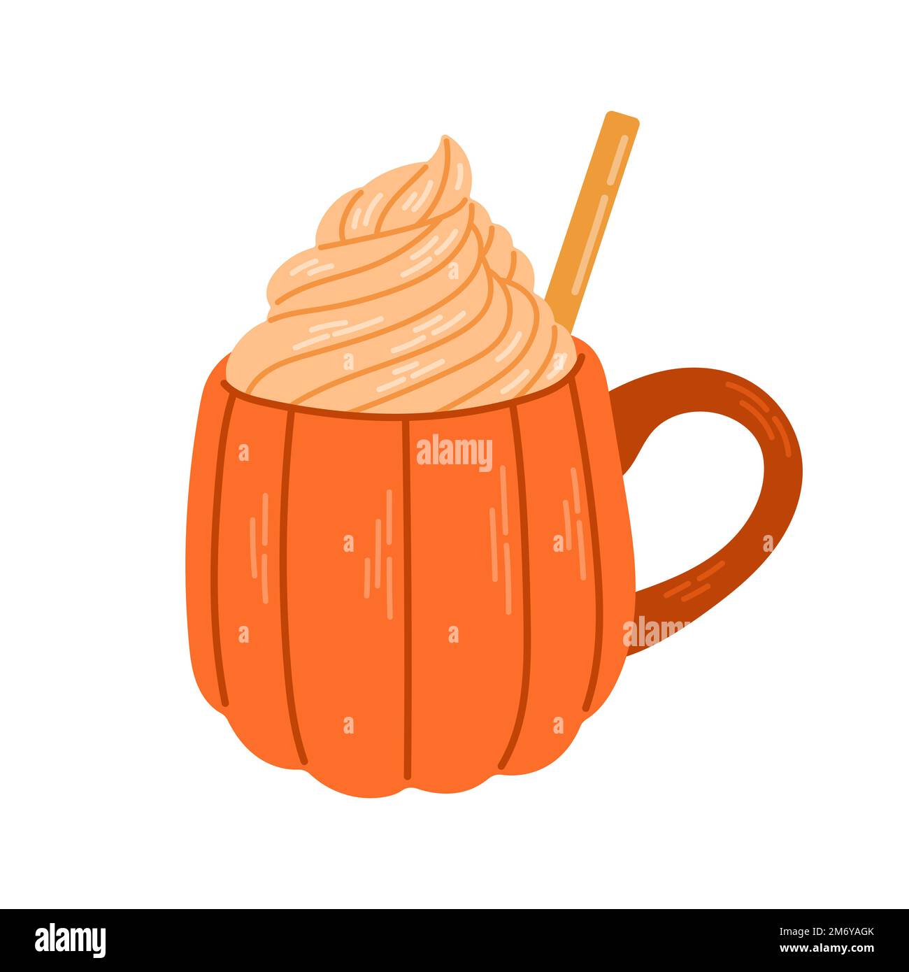 Kaffeetasse mit Kürbis und Gewürzkaffee für Herbstmenü oder Grußkartendesign. Vektor Stock Vektor