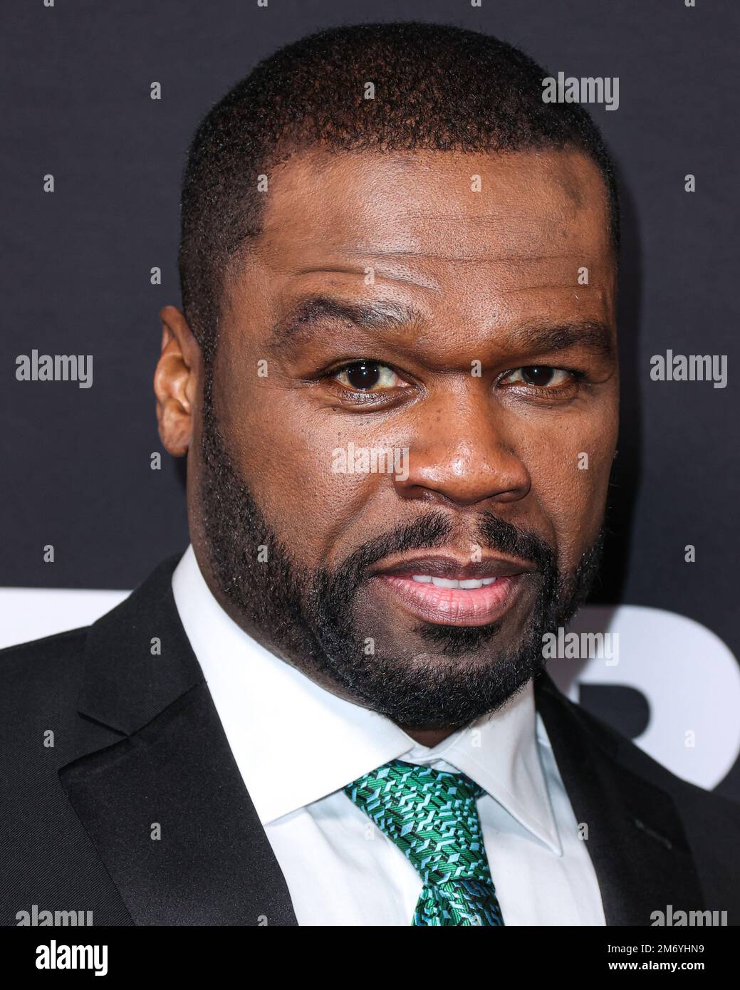 Hollywood, Usa. 05. Januar 2023. HOLLYWOOD, LOS ANGELES, KALIFORNIEN, USA - JANUAR 05: Amerikanischer Rapper, Schauspieler und Geschäftsmann 50 Cent (Curtis James Jackson III) trifft am 5. Januar 2023 auf dem IMAX-Platz des TCL Chinese Theatre in Hollywood, Los Angeles, Kalifornien, USA auf der Premiere von STARZ' „BMF“ (Black Mafia Family) Staffel 2 ein. (Foto: Xavier Collin/Image Press Agency) Kredit: Image Press Agency/Alamy Live News Stockfoto