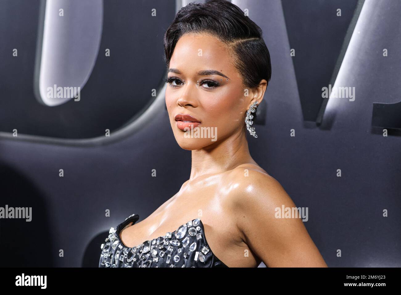 Hollywood, Usa. 05. Januar 2023. HOLLYWOOD, LOS ANGELES, KALIFORNIEN, USA - JANUAR 05: Amerikanische Schauspielerin, Model und Sängerin Serayah McNeill trifft am 5. Januar 2023 auf der Los Angeles Premiere von STARZ' 'BMF' (Black Mafia Family) Staffel 2 im TCL Chinese Theatre IMAX in Hollywood, Los Angeles, Kalifornien, USA ein. (Foto: Xavier Collin/Image Press Agency) Kredit: Image Press Agency/Alamy Live News Stockfoto