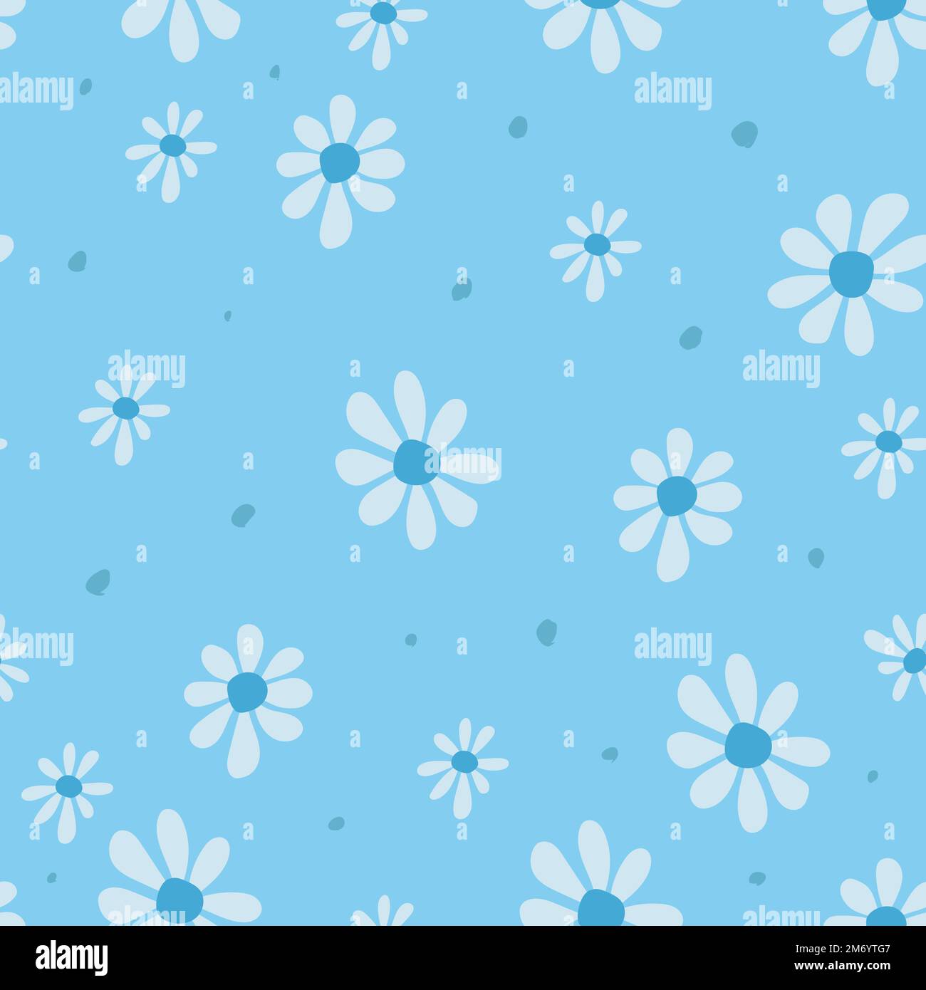 Einfaches, nahtloses Blumenmuster mit Gänseblümchen und Punktmuster. Endloser femininer Druck. Vektordarstellung Stock Vektor
