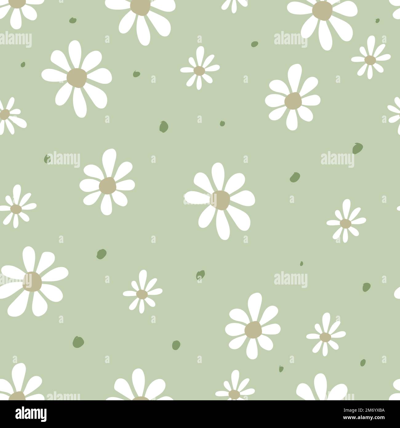 Einfaches, nahtloses Blumenmuster mit Gänseblümchen und Punktmuster. Endloser femininer Druck. Vektordarstellung Stock Vektor