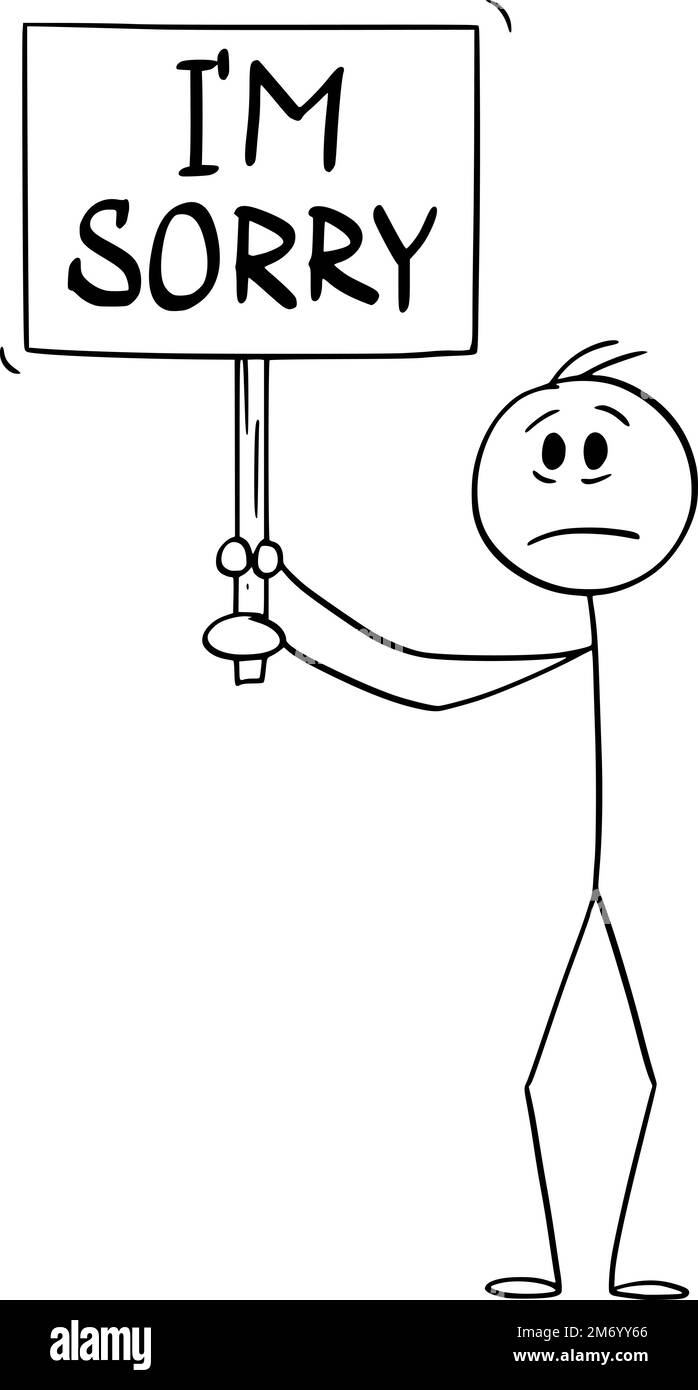 Traurige Person mit "Ich bin's leid" -Schild, Vektor-Cartoon-Stäbchen-Abbildung Stock Vektor