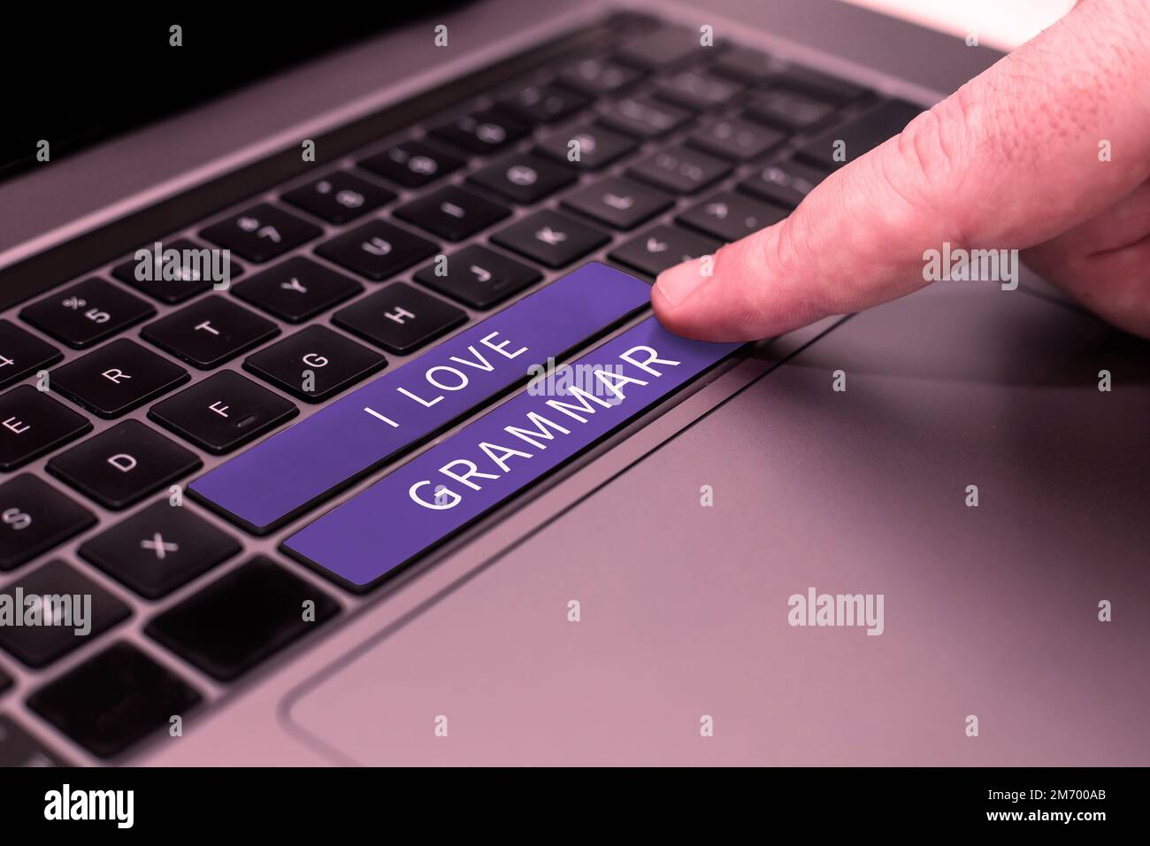 Textzeichen mit „I Love Grammar“. Ubersichtsarbeit über Bewunderungssystem und Sprachstruktur Stockfoto