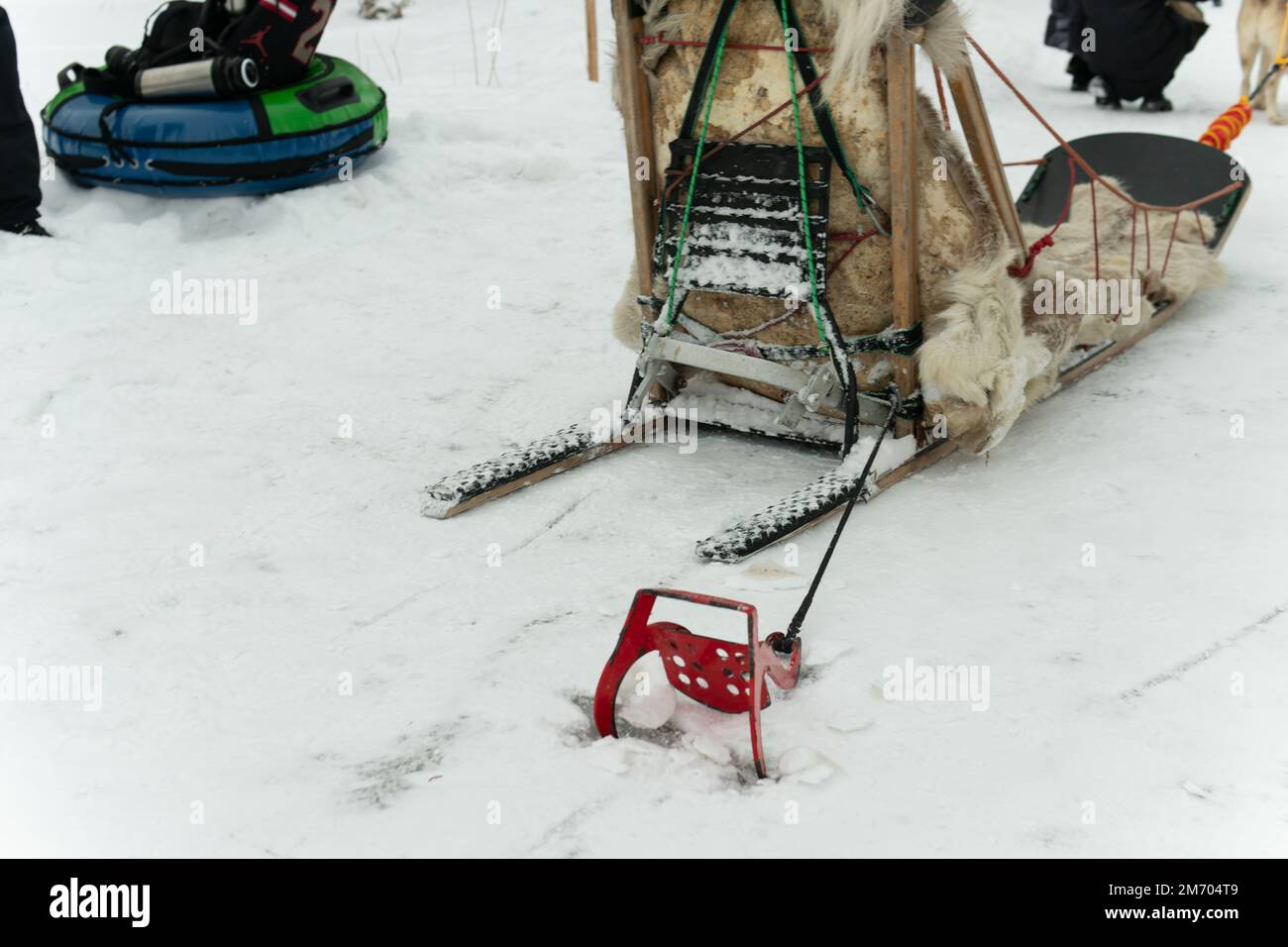 Schneebedeckte, weiße sibirische Schlitten Natur Hund Husky alaska Winter Hundeschlittenschlitten Stockfoto