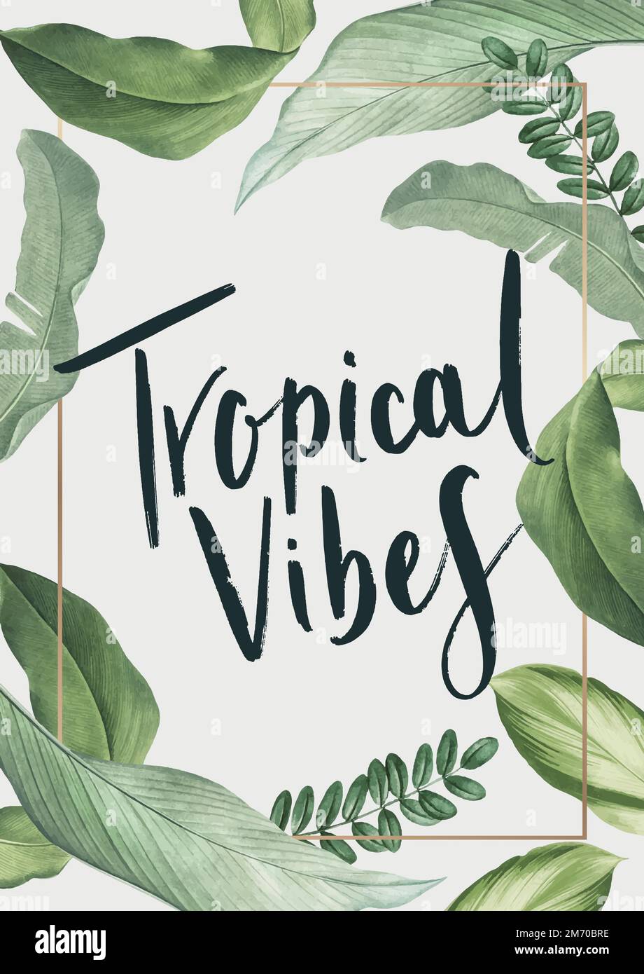 Handgezeichneter weißer Poster-Vektor mit tropischen Blättern Stock Vektor