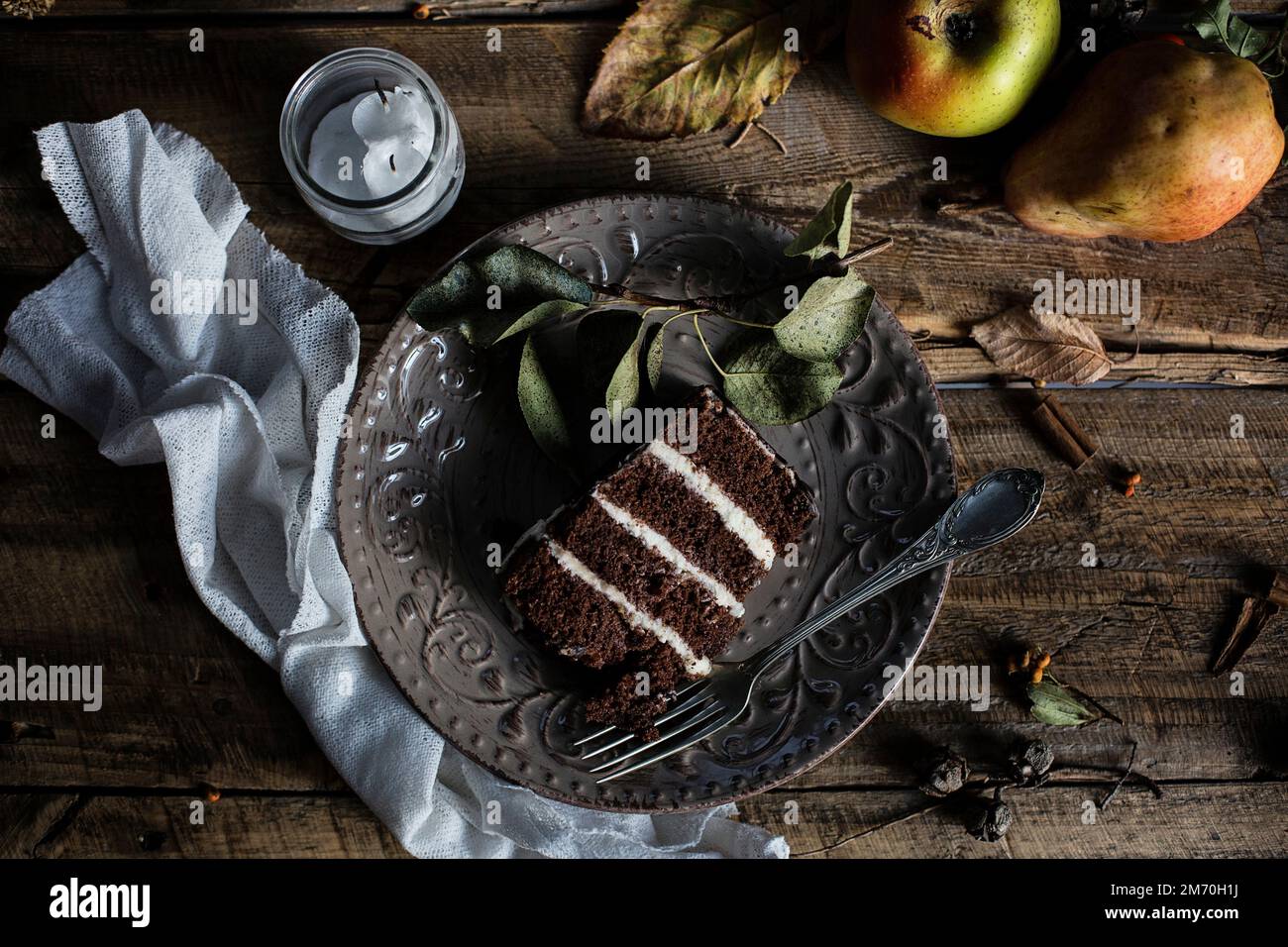 Birnen- und Schokoladenkuchen Stockfoto