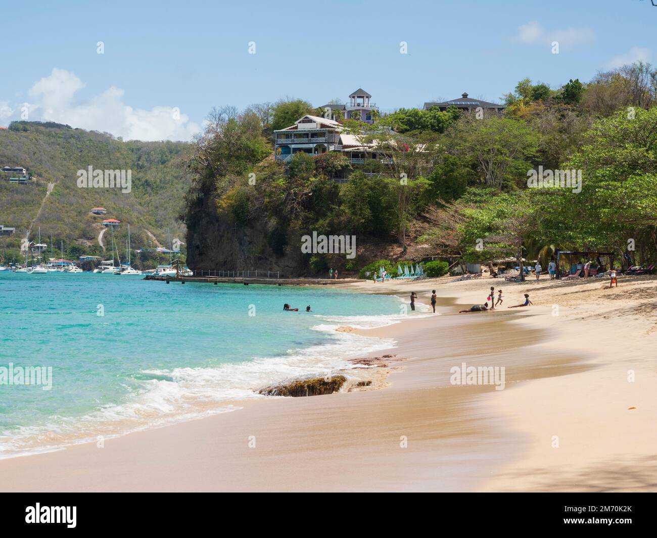 Bequia, Grenadinen Karibikinsel. Princess Margaret Beach, Admiralty Bay. Stockfoto