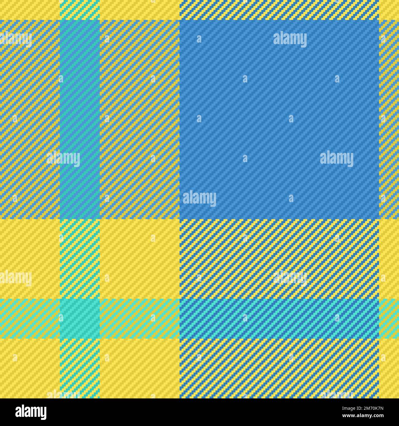 Textilmusterprüfung. Texturvektorgewebe. Nahtloses Karomuster im Hintergrund in Türkis- und Gelbtönen. Stock Vektor
