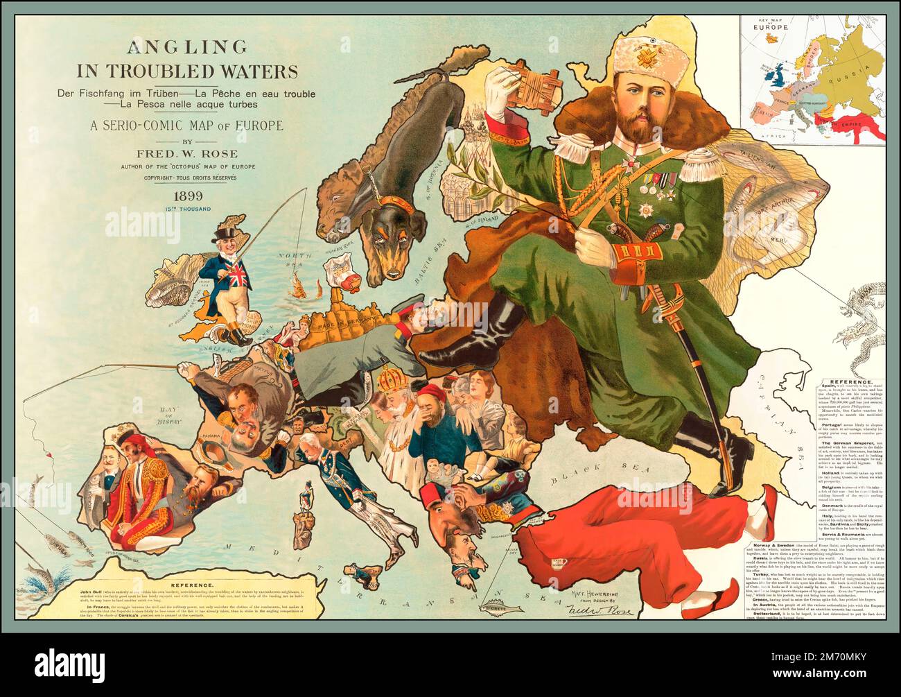 Karikaturenkarte, politische Situation in Europa 1899 Stockfoto