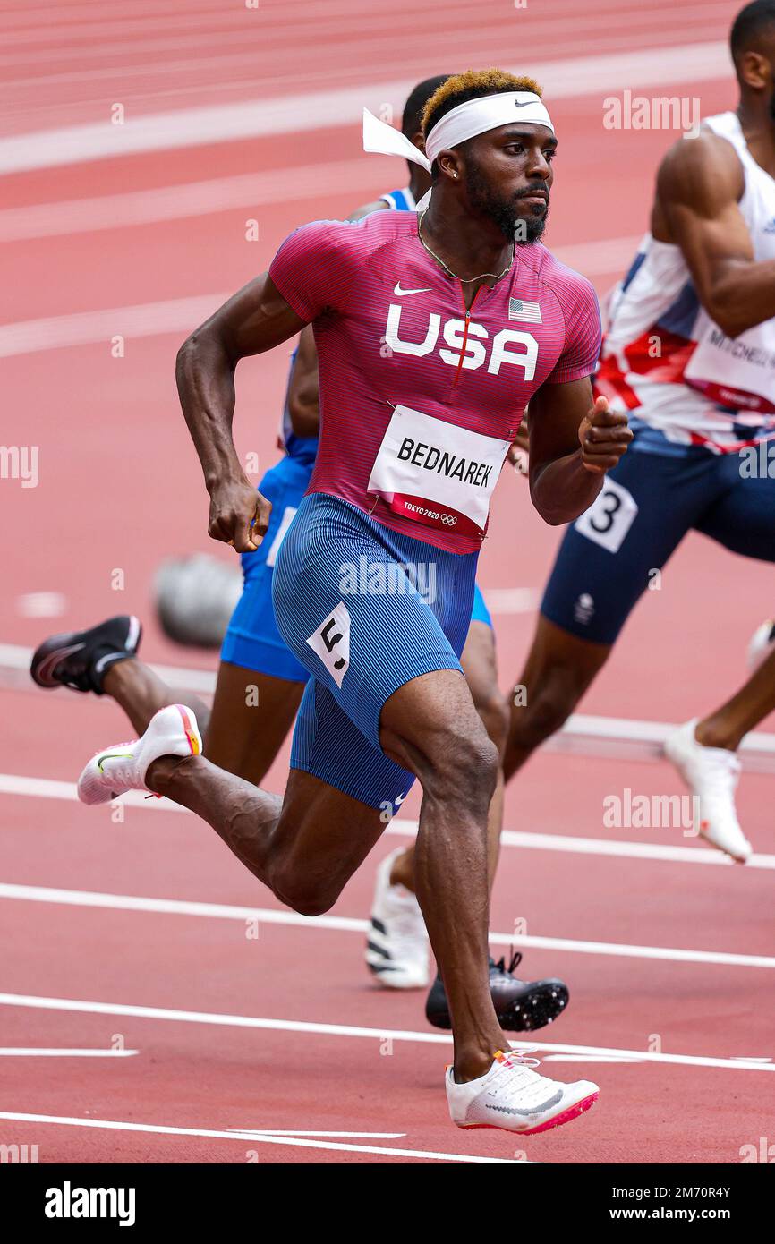 Kenneth Bednarek (USA) tritt bei den 200 Meter hohen Herrentemperaturen bei den Olympischen Sommerspielen 2020 (2021) in Tokio, Japan, an Stockfoto