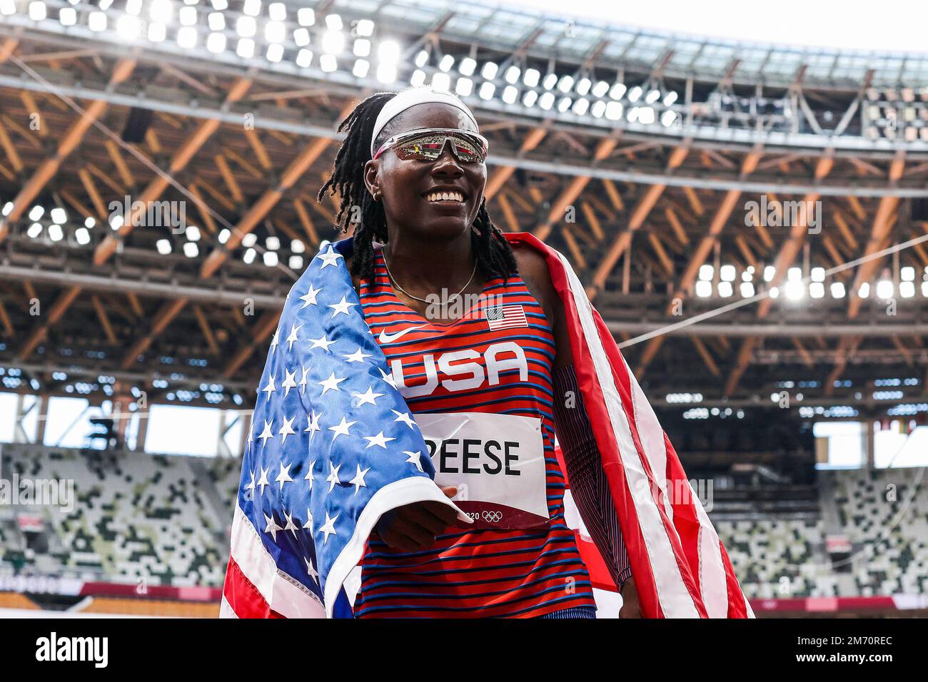 Brittney Reese (USA) tritt bei den Olympischen Sommerspielen 2020 (2021) in Tokio, Japan, im Weitsprung der Frauen an Stockfoto