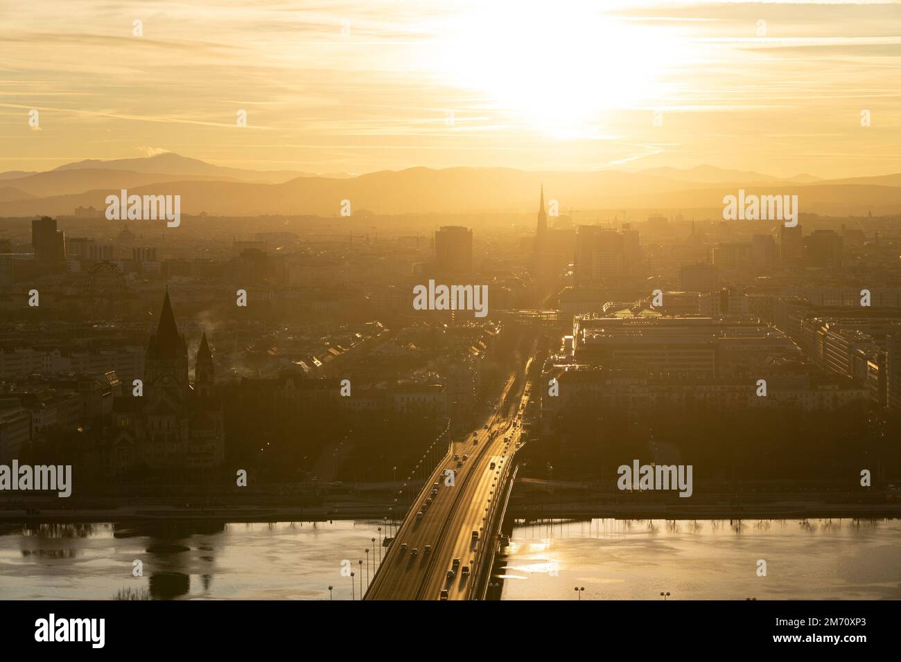 Blick über die Stadt Wien aus der Vogelperspektive Stockfoto