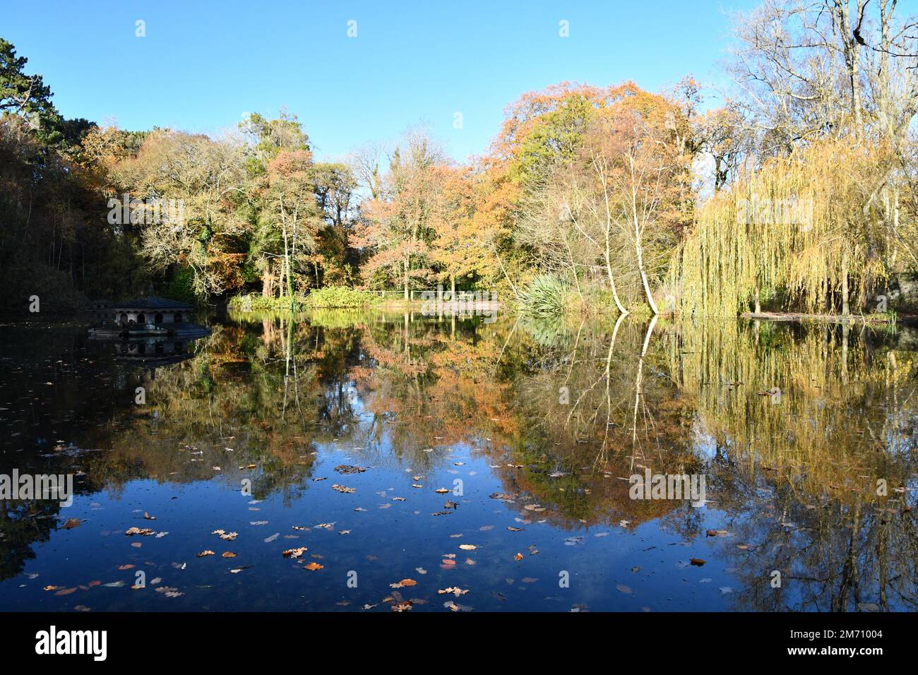 Herbstfarben spiegeln sich im Wasser wider Stockfoto