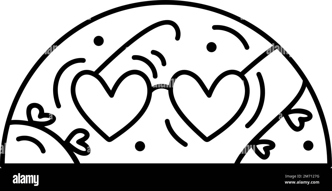 Handgezeichnete valentinsvektorbrille Herzkonstruktor in halbrunden Rahmen. Romantische Liebeskomposition Logo für Grußkarte, Webdesign Stock Vektor