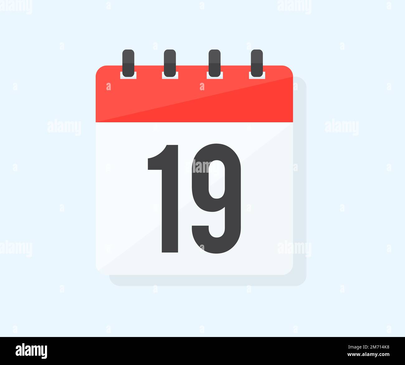 Der Tag neunzehn des Monats mit Datum 19, neunzehnter Tag Logo-Design. Kalendersymbol flacher Tag 19. Erinnerungssymbol. Datum des Veranstaltungsplans. Stock Vektor