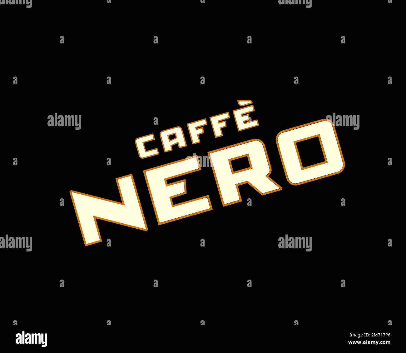 Caffe Nero, Gedrehtes Logo, Schwarzer Hintergrund Stockfoto