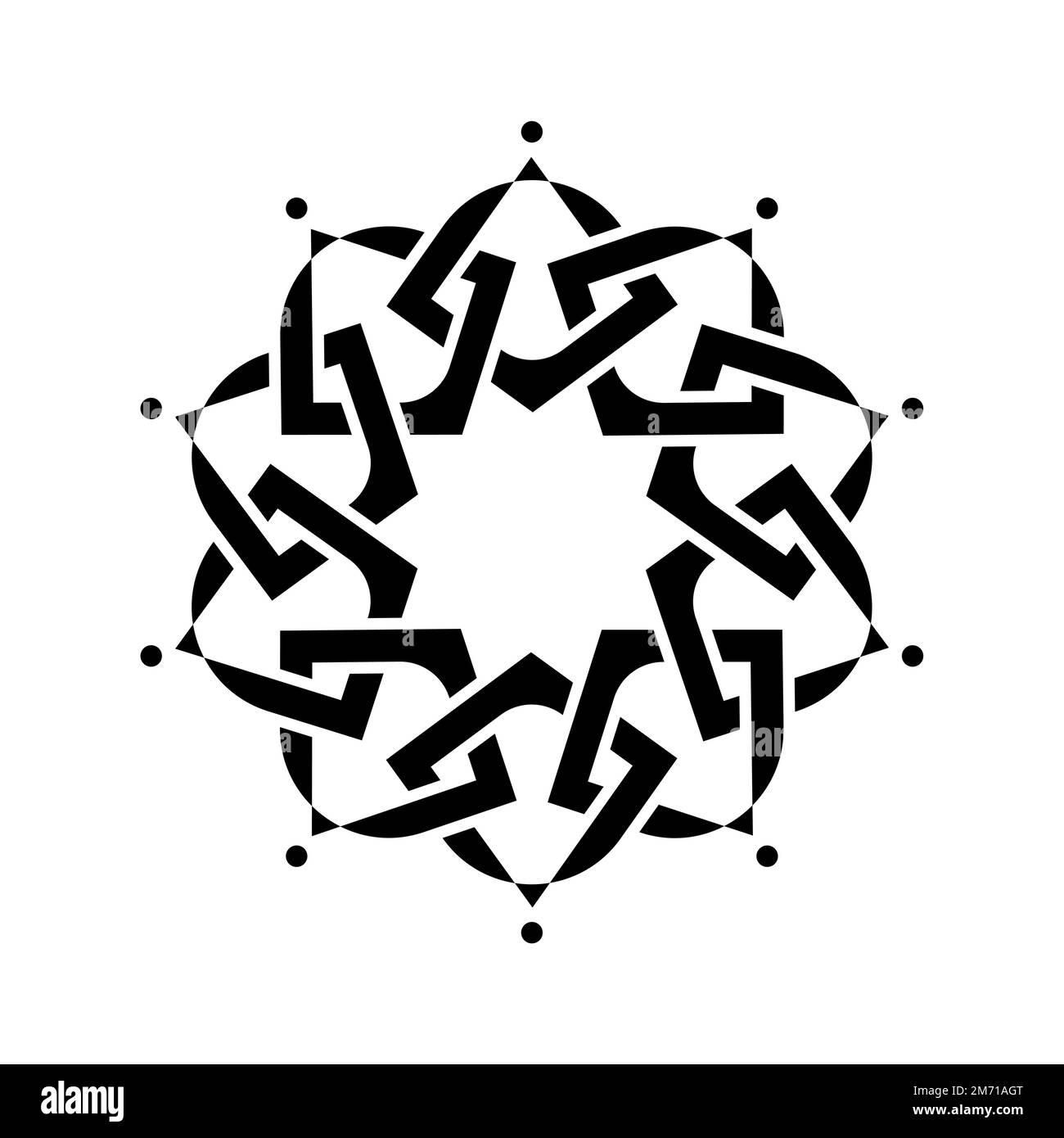 Geometrisches Emblem-Template-Design mit überlappenden Elementen. Islamisches Motiv. Keltischer Knoten. Geometrisches Muster Mandala im arabischen Stil, schwarzes Logo isoliert Stock Vektor