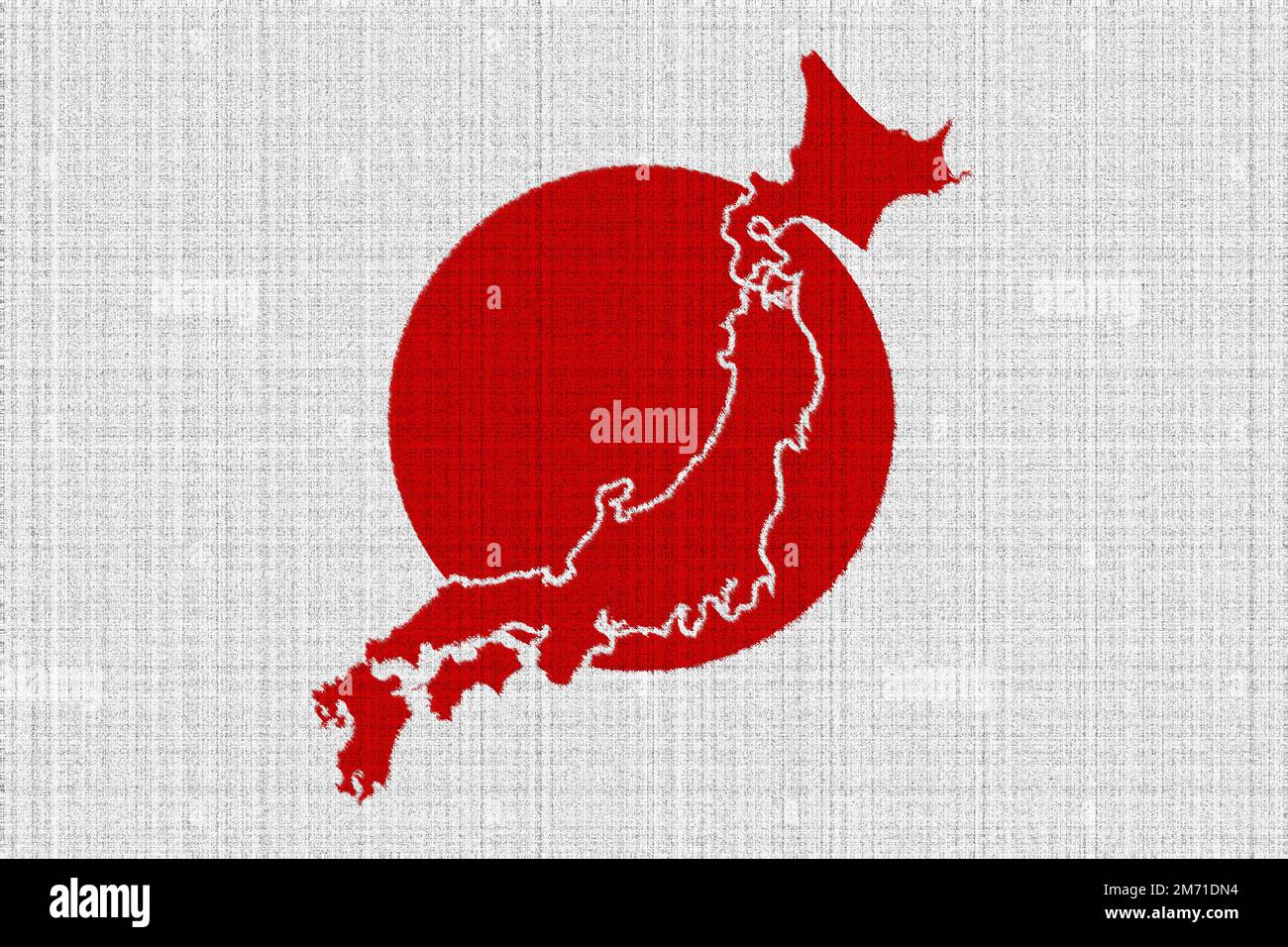Flagge Japans und Konturkarte des Landes auf der Textur. Collage. Stockfoto