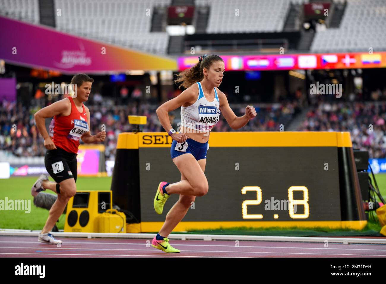 Kaitlin Bounds aus den USA tritt im T20 800m. Finale der World para Athletics Championships 2017 im London Stadium, Großbritannien, an. Amerikanischer Para-Athlet Stockfoto