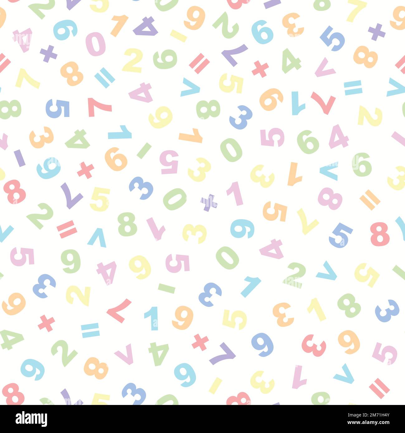 Mathematisches nahtloses Vektormuster, Zahlen und arithmetische Symbole auf weißem Hintergrund. Vektordarstellung. Hervorragend geeignet für Textilien, Schulprodukte, Verpackungen, Verpackungen Stock Vektor