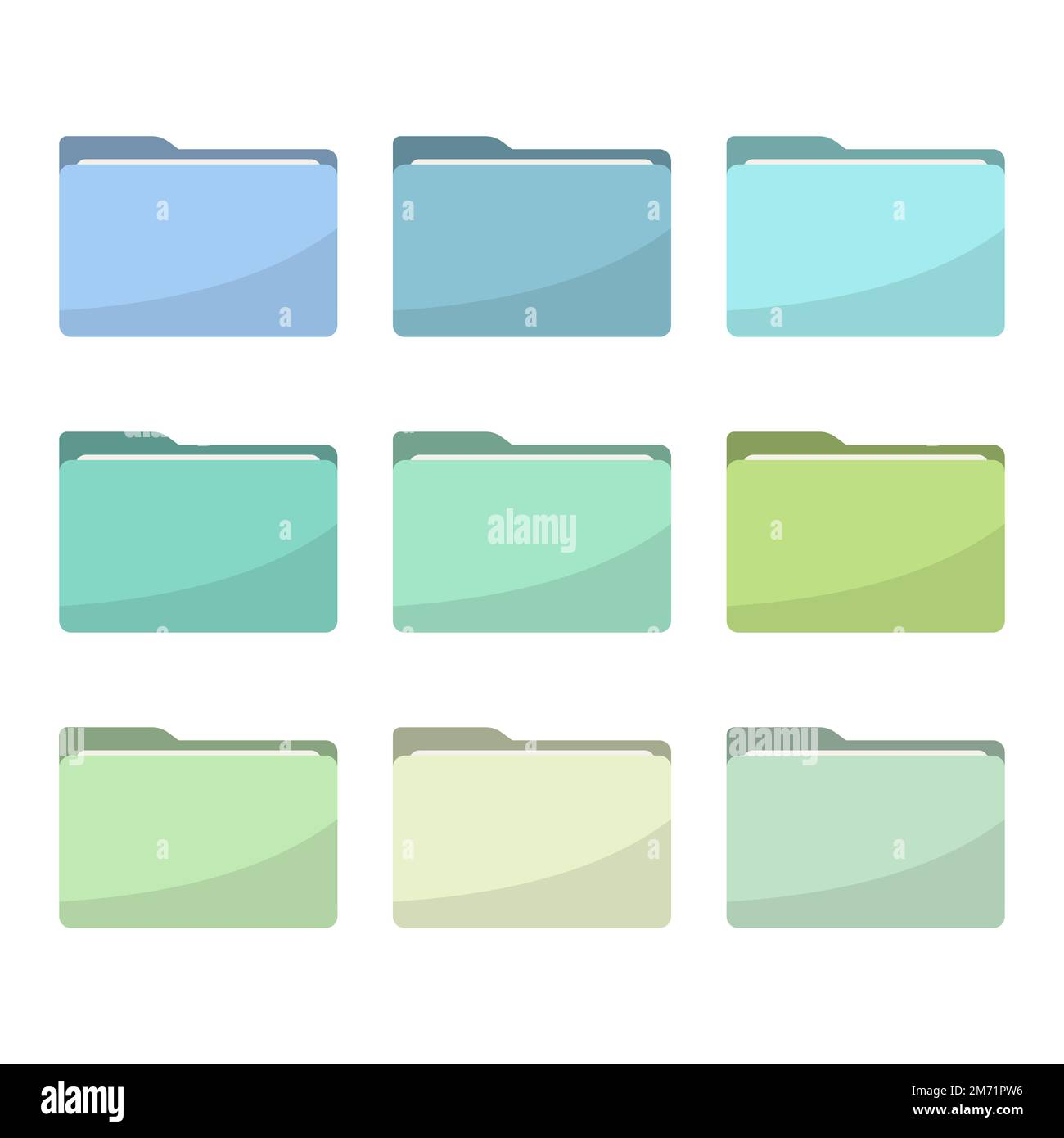 Ordnersymbole eingestellt. Alle Arten von Dokumenten, Dateiformate Vektorgrafik Symbole Sammlung. Computerordner, Ordner signieren Stock Vektor