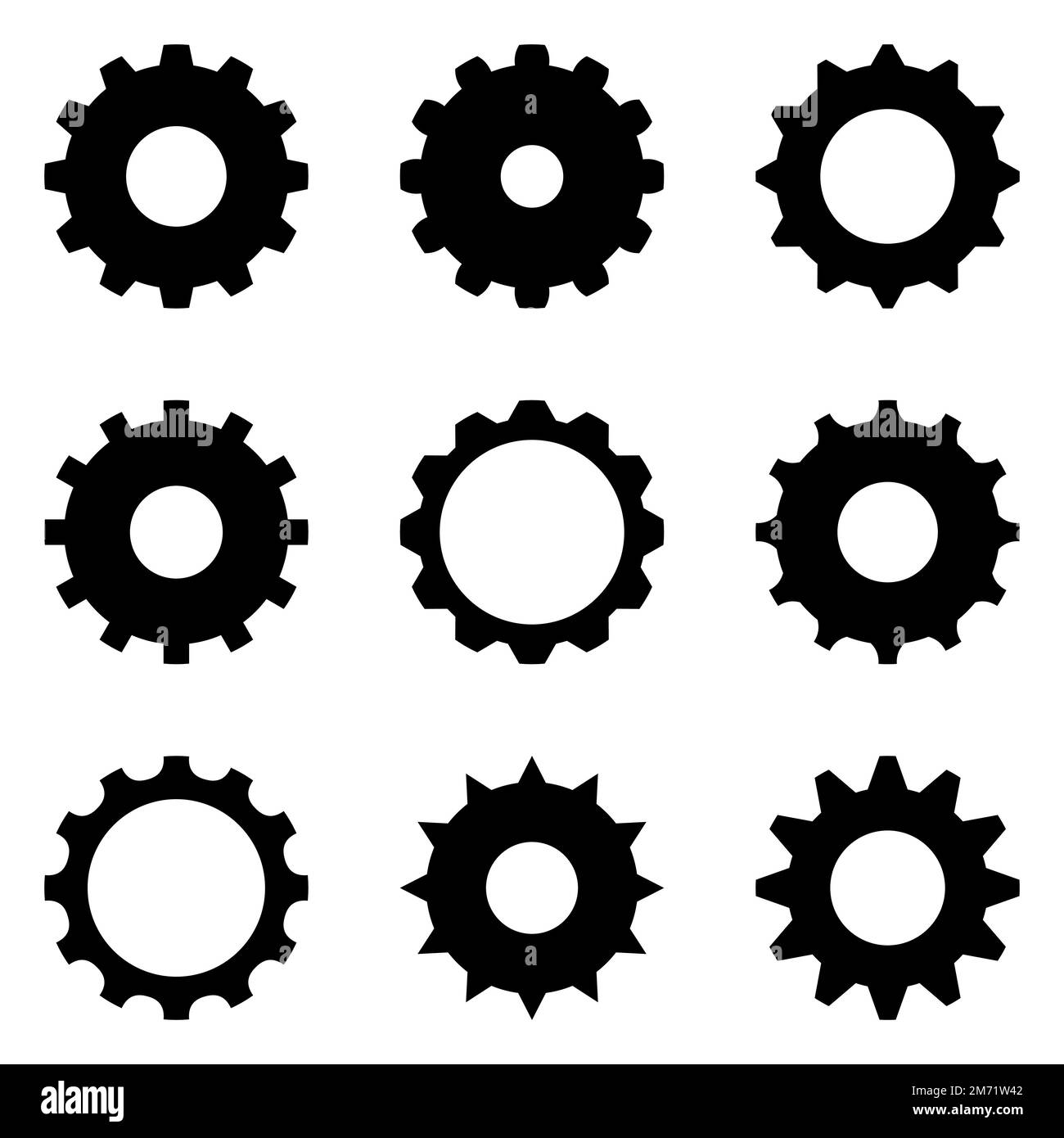 Zahnradsatz. Schwarze Zahnradsymbole. Vektordarstellung Stock Vektor