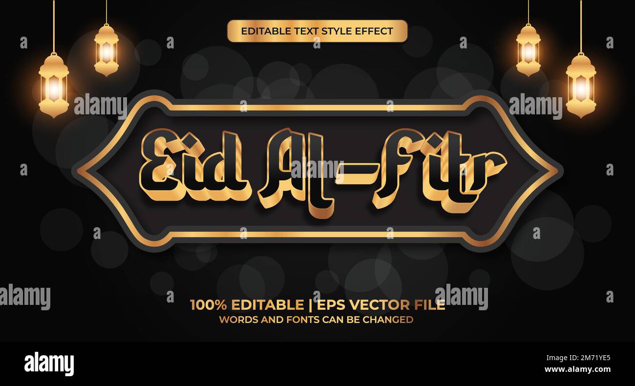 Bearbeitbarer Texteffekt. Eid Al fitr auf goldener 3D-Darstellung. Bearbeitbarer Texteffekt eid al fitr Stock Vektor