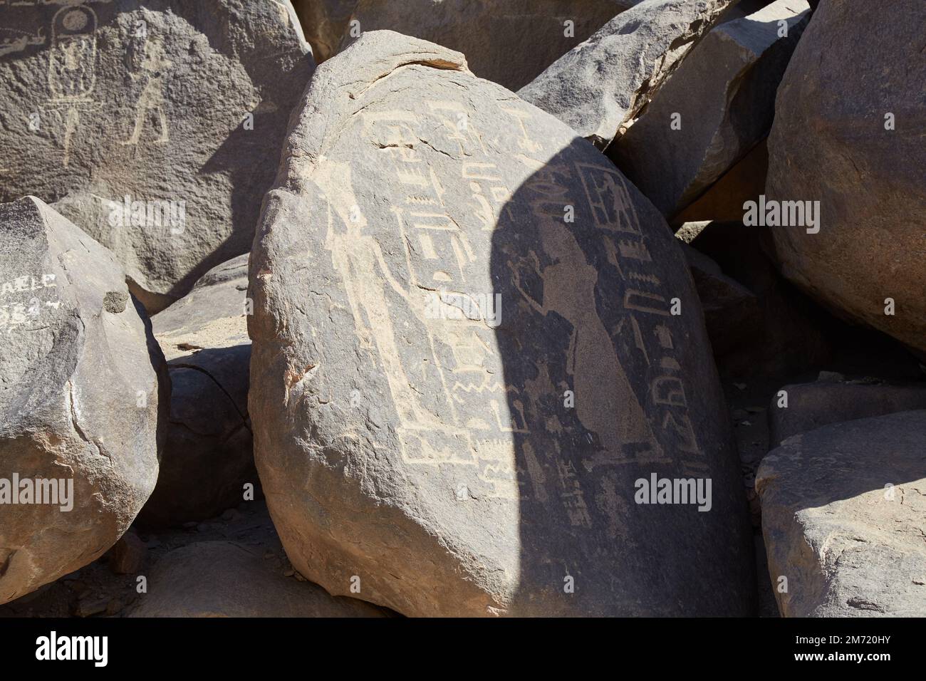 Assuan's Seheil Island, bekannt für die Hungersnot der Stele-Schnitzereien Stockfoto