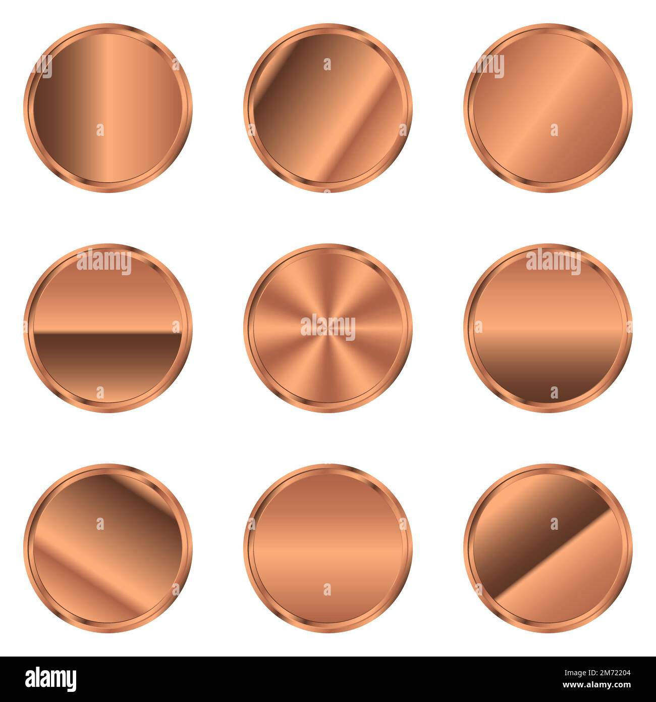 Luxuriöser Bronzeknopf. Bronzekreis. Realistischer Metallknopf. Vektordarstellung Stock Vektor