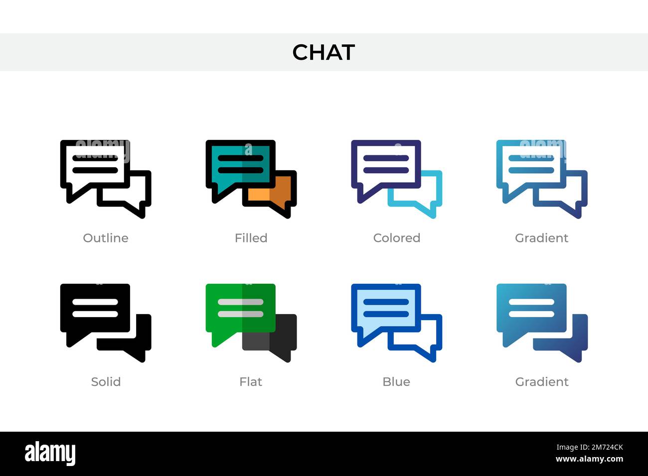 Chat-Symbol in einem anderen Stil. Chatvektorsymbole in Umriss, durchgehend, farbig, gefüllt, Verlauf, Und flacher Stil. Symbol, Logo-Abbildung. Vect Stock Vektor