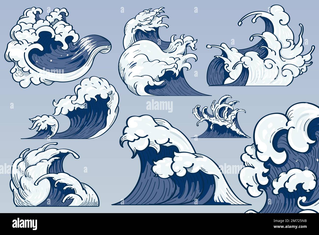Blue Japanese Wave Background Collection Vektoren Stock Vektor