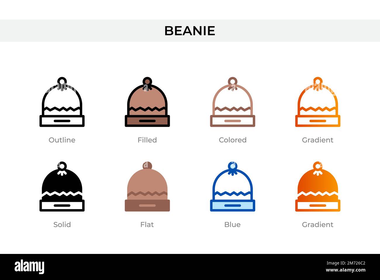beanie-Ikone in einem anderen Stil. beanie-Vektorsymbole mit Kontur, durchgehend, farbig, gefüllt, Verlauf, Und flacher Stil. Symbol, Logo-Abbildung. Stock Vektor