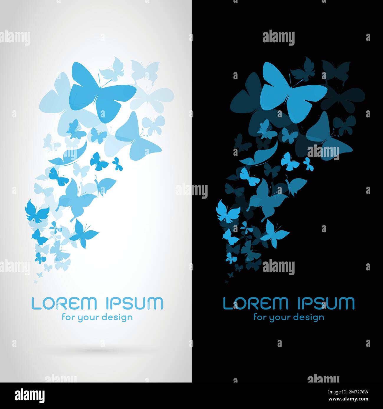 Vektorbild eines Schmetterlings strömt auf weißem Hintergrund und schwarzem Hintergrund. Leicht bearbeitbare Layered-Vektordarstellung. Stock Vektor