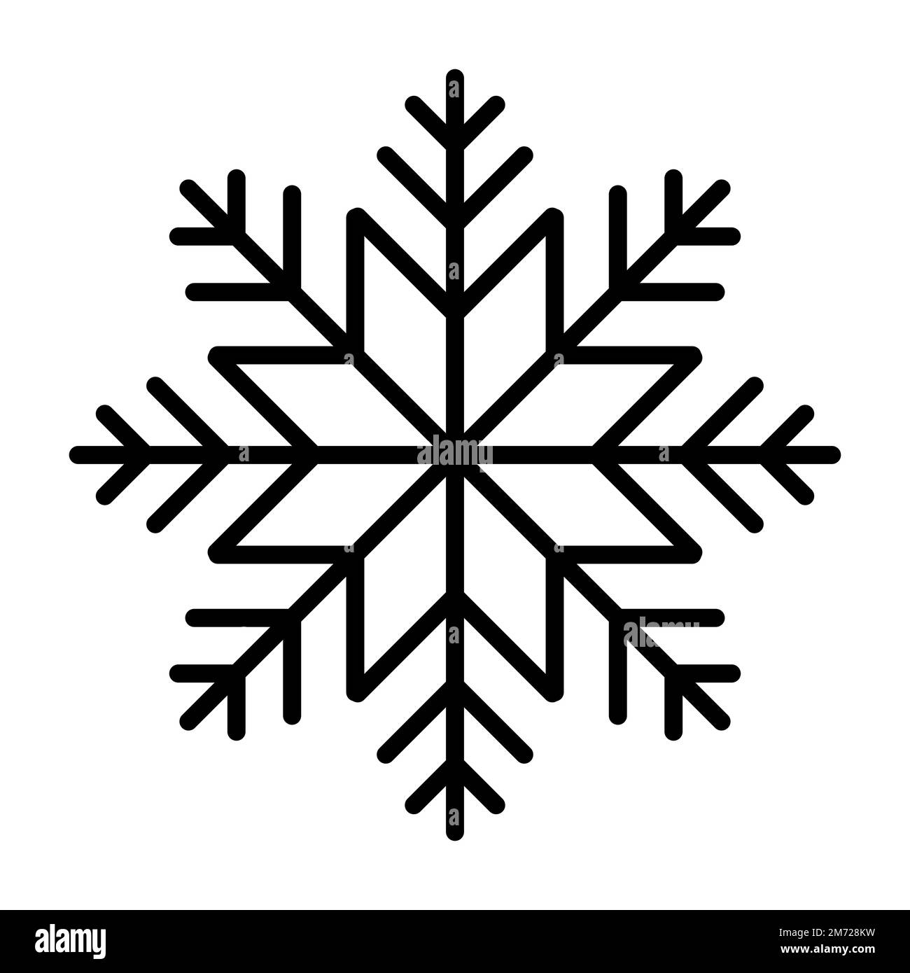 Schneeflocke. Schneeflockensymbol. Schlichte Schneeflocke im Liniendesign. Schneeflockensymbol. Vektordarstellung Stock Vektor